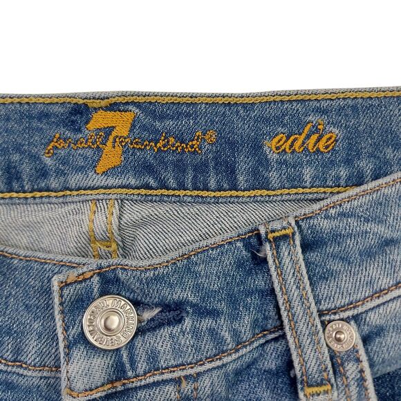 7 For All Mankind Jeans Womens 28 Blue Edie Stretch Patch Distressed Button Fly - Picture 9 of 12